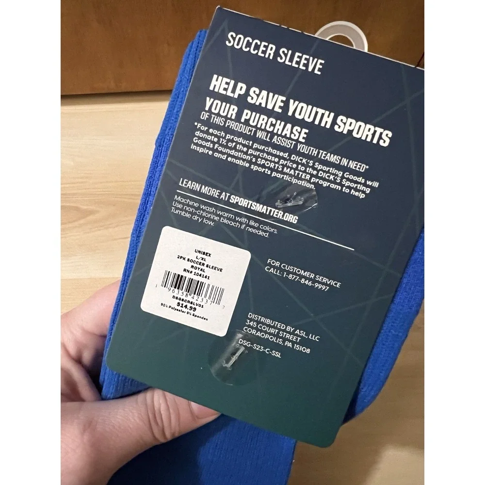 DSG Unisex Soccer Sleeve 2‎ Pack Sz Large/XL Royal Blue Universal Sports New